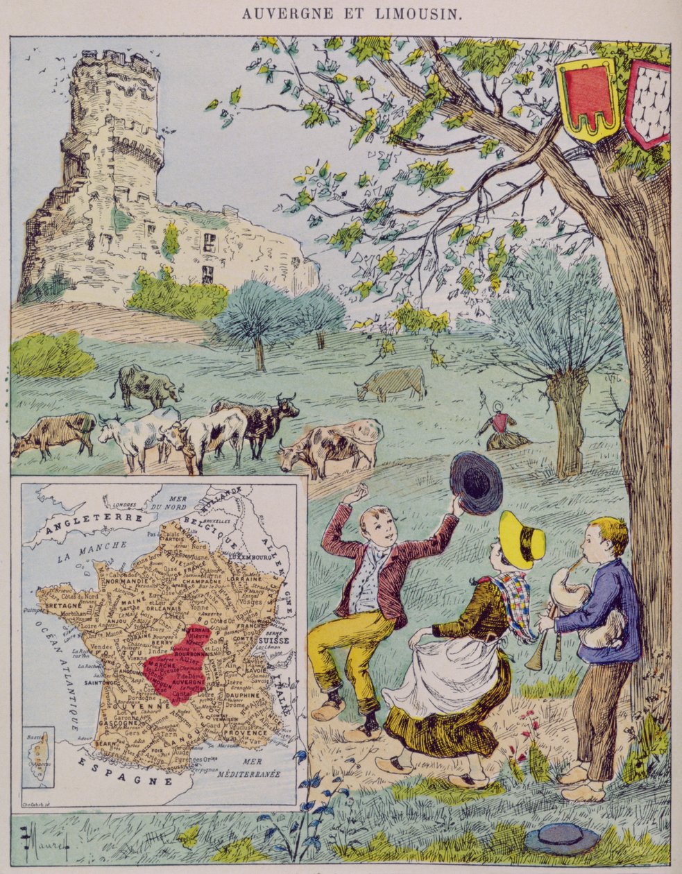 Auvergne et Limousin, illustration pour Le Tour de France par Marie de Grandmaison, 1893 - J. Maurel