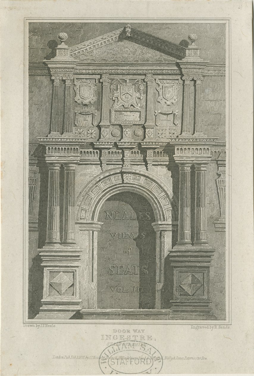 Ingestre Hall - Porte : gravure, vers 1821 - John Preston Neale