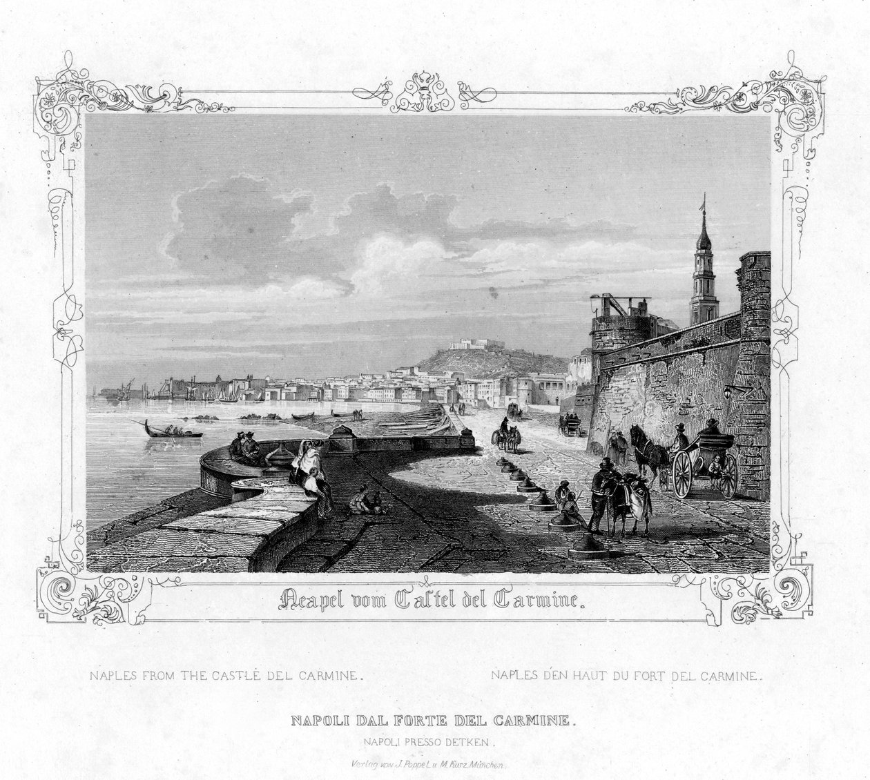 Naples depuis le château de Carmine, Italie, XIXe siècle - J. Poppel