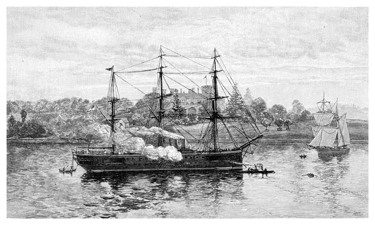 Government House et HMS Nelson, Sydney, Nouvelle-Galles du Sud, Australie, 1886 - J. R. Ashton
