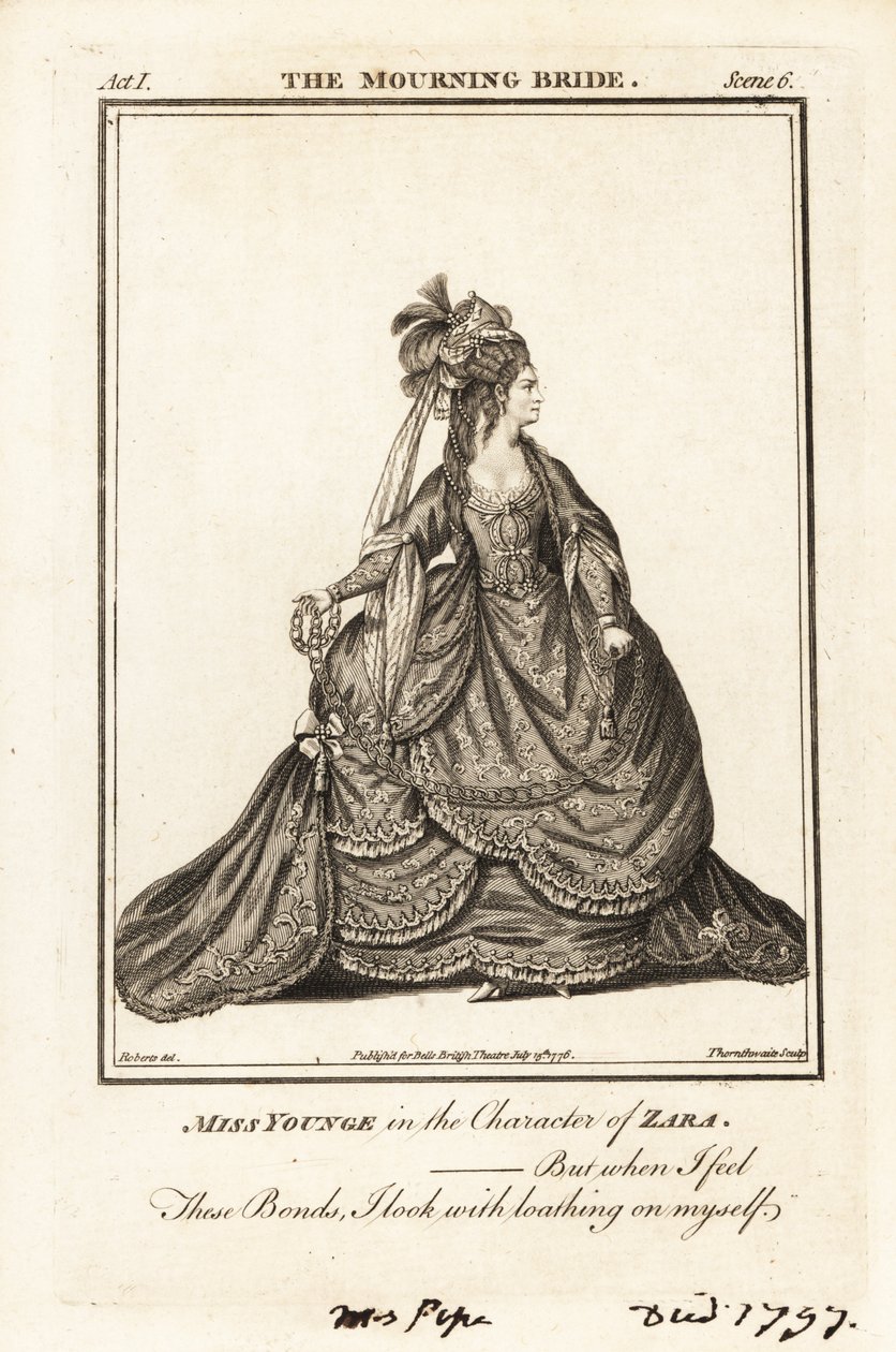 Miss Elizabeth Younge dans le rôle de Zara dans The Mourning Bride de William Congreve - J. Thornthwaite