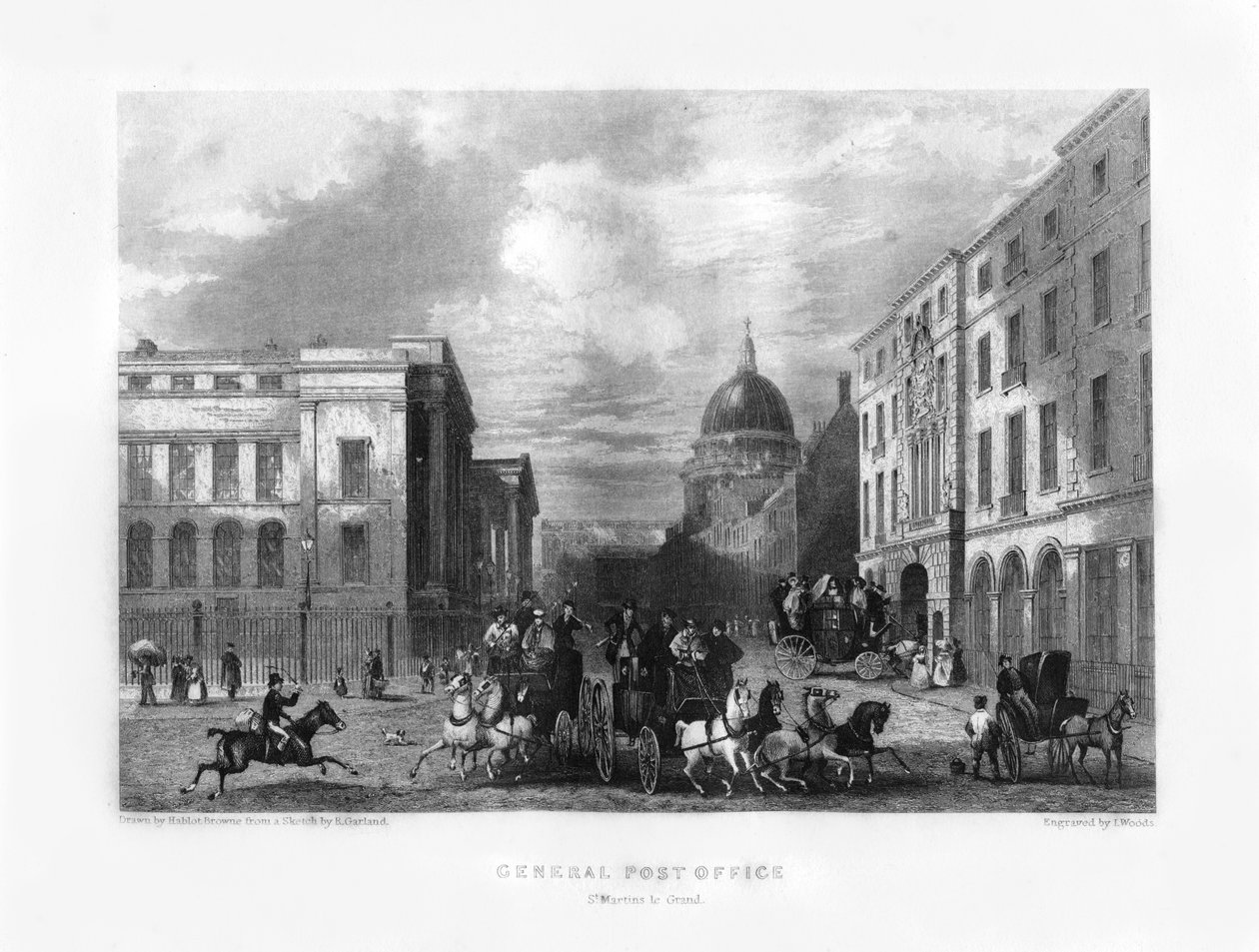 Bureau de poste général, Londres, 19ème siècle - J. Woods