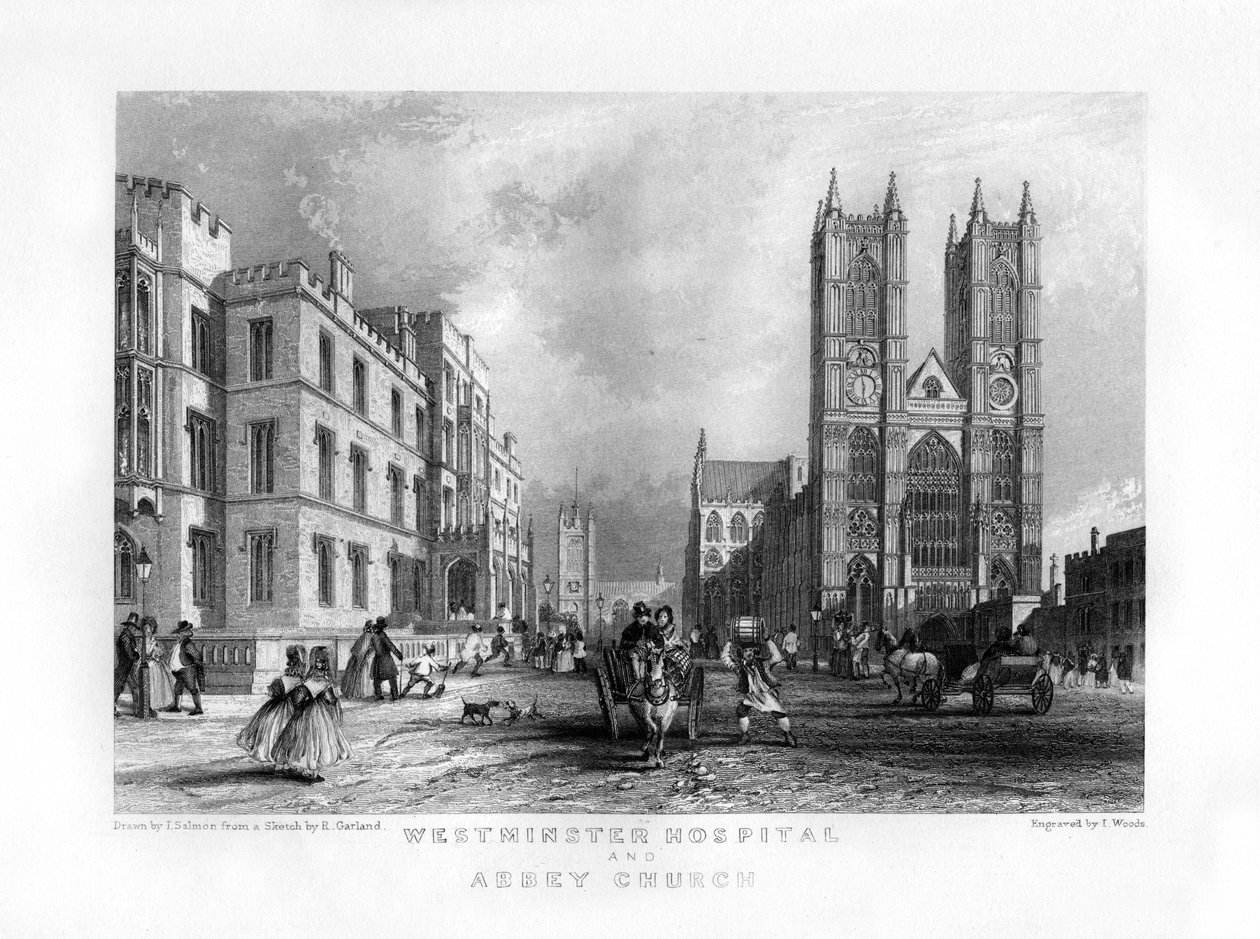 Hôpital de Westminster et église abbatiale, Londres, 19ème siècle - J. Woods