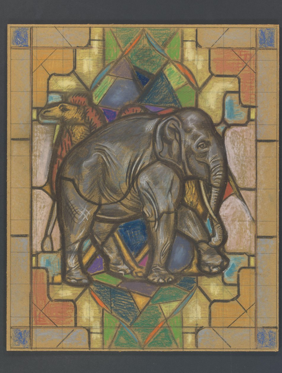 Projet pour un vitrail avec un éléphant et un chameau - Jaap Weyand