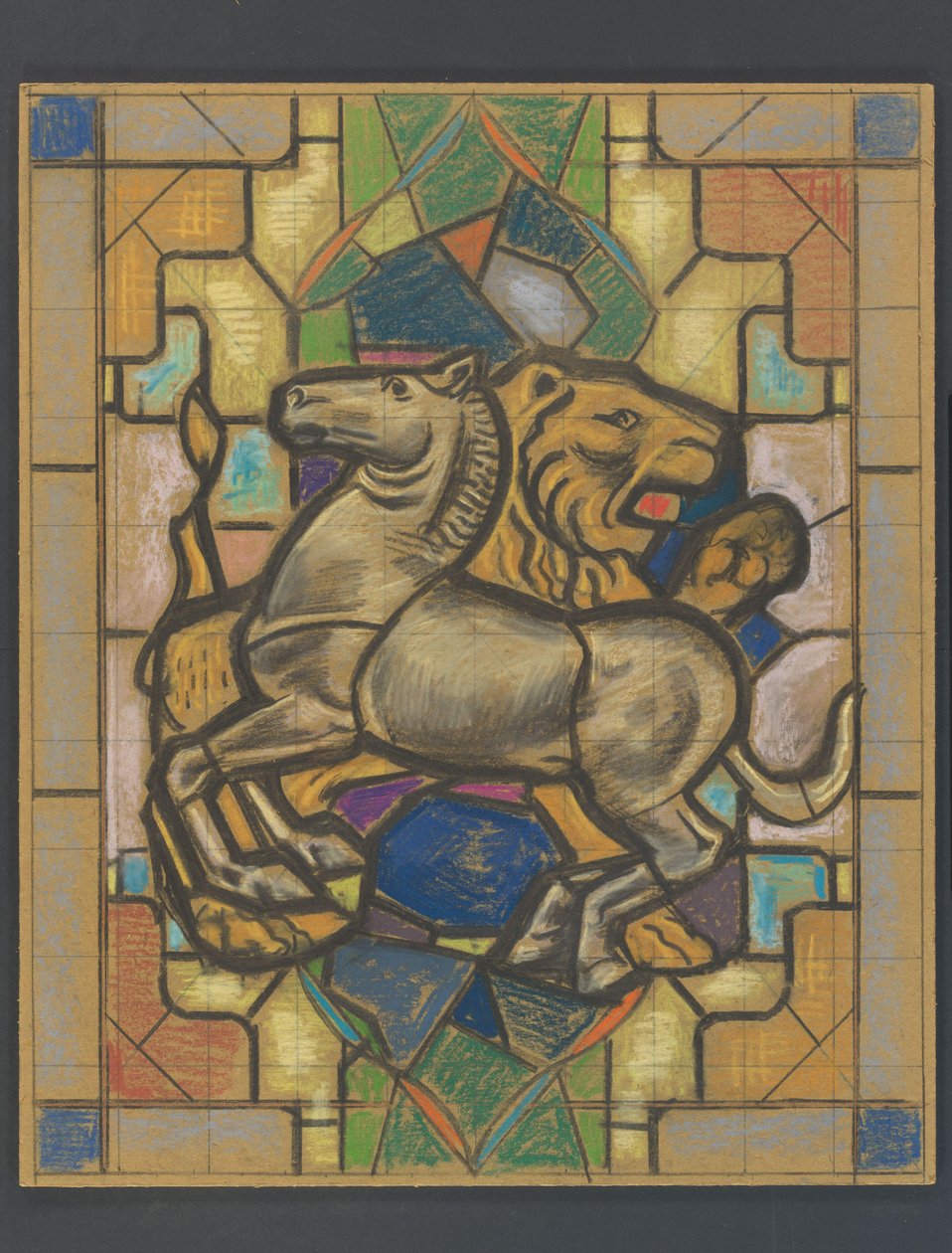 Conception pour un vitrail avec un cheval et un lion - Jaap Weyand