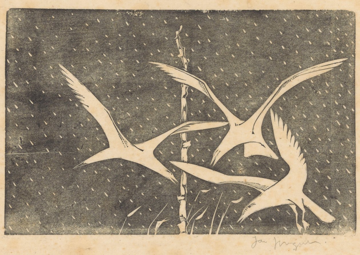 Trois oiseaux volant sous la pluie - Jac Jongert (signed by artist)