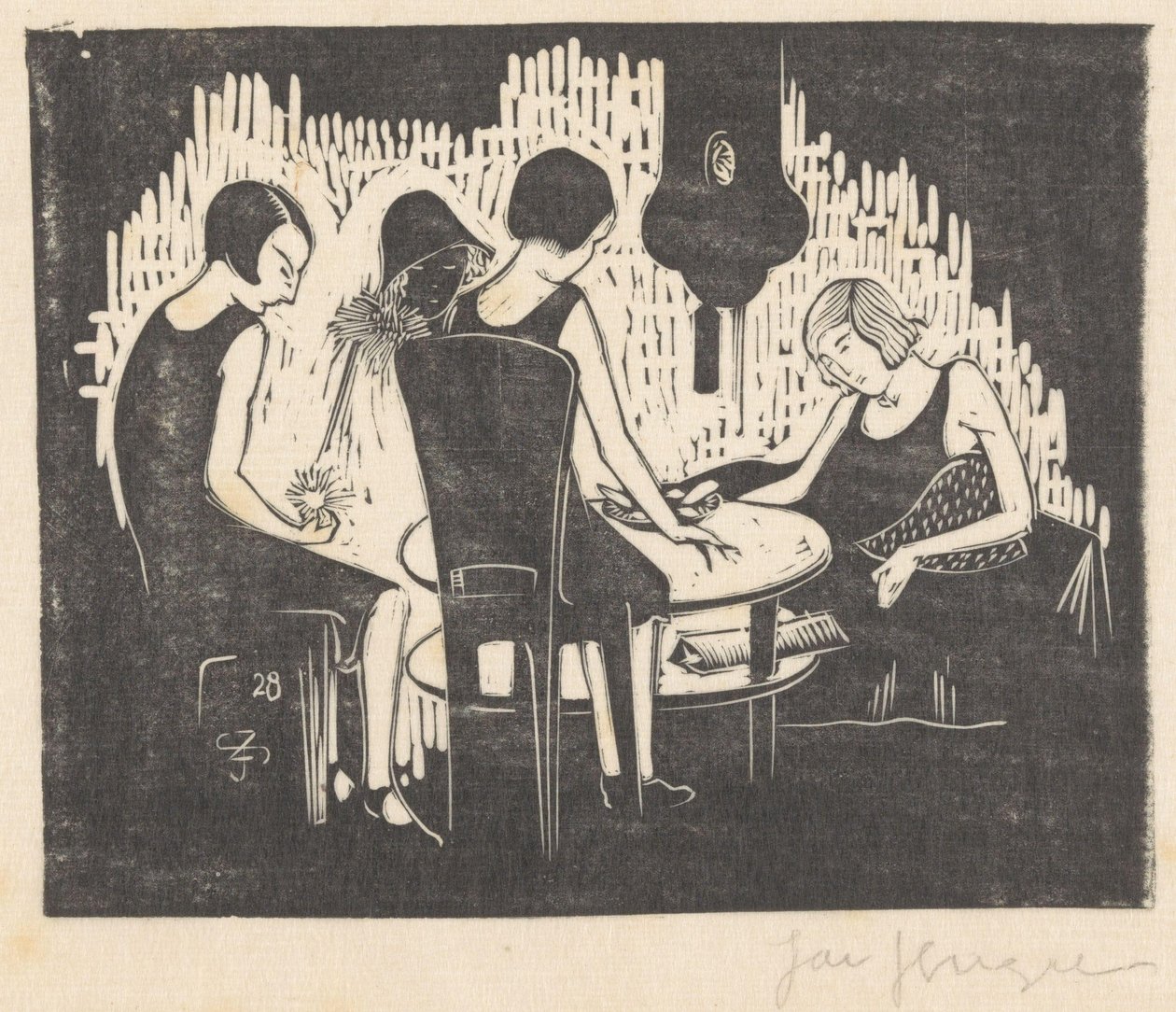 Quatre femmes assises à une table - Jac Jongert (signed by artist)