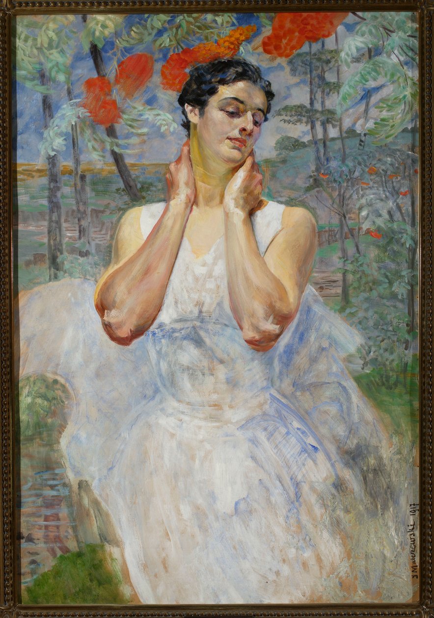Portrait de femme sur fond de sorbier - Jacek Malczewski