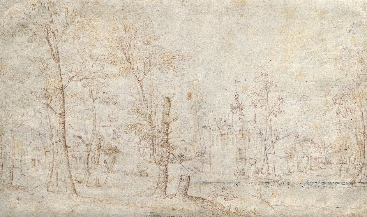 Château entouré de douves et village - Jacob Grimmer