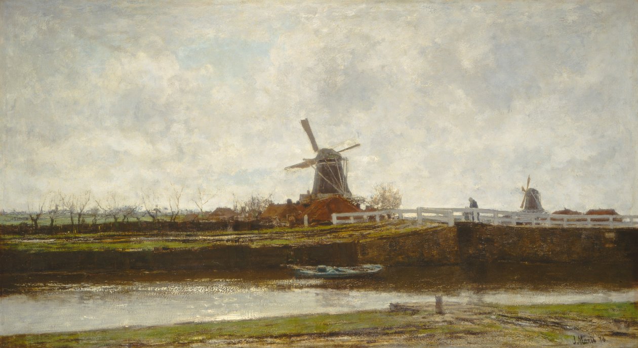 Vue du moulin et du pont sur le Noordwest Buitensingel à La Haye - Jacob Henricus or Hendricus Maris