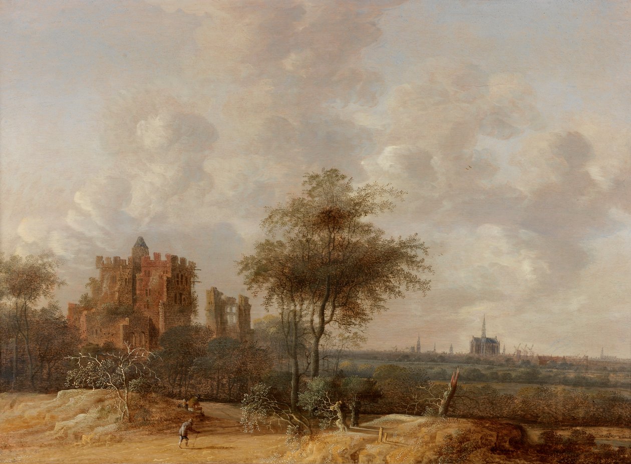 Paysage avec le château en ruine de Brederode et une vue lointaine de Haarlem, 1655 - Jacob van der Croos