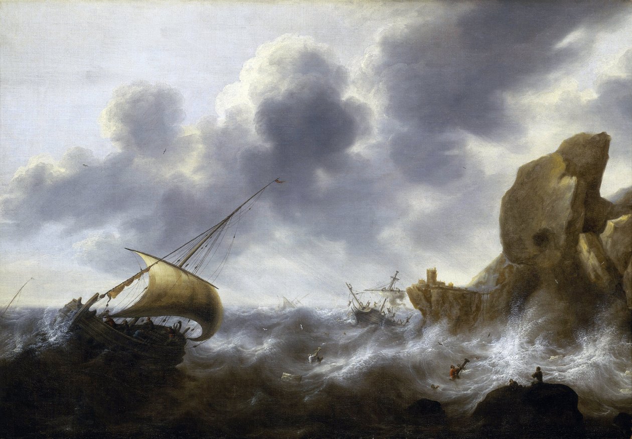 Un bateau de pêche pris dans une tempête près d
