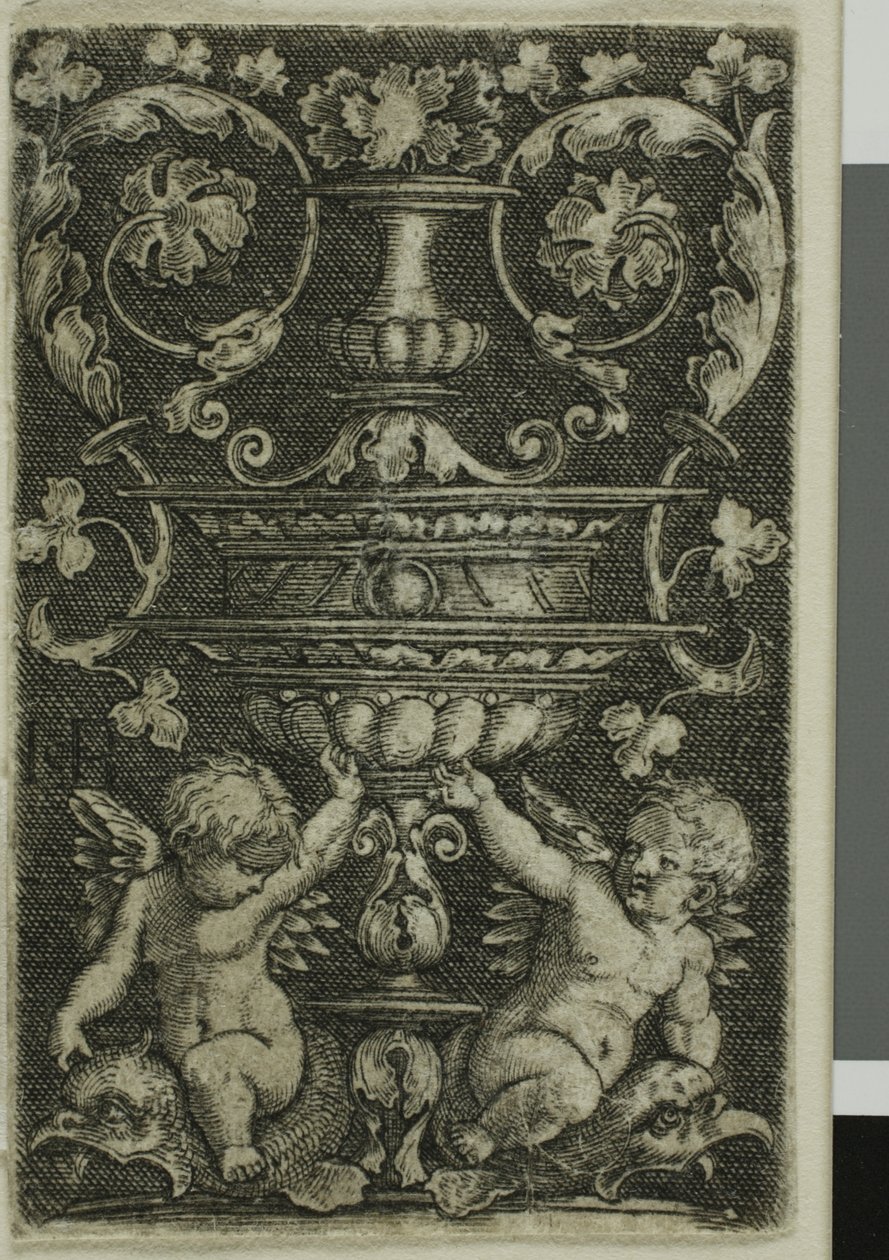 Ornement avec vase et deux génies au pied - Jacob Binck