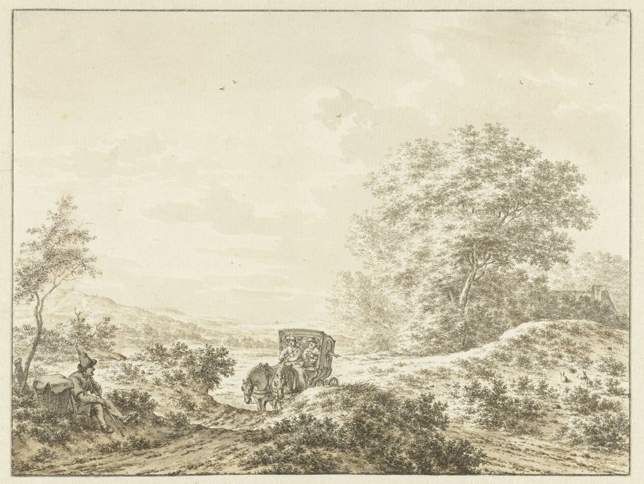 Paysage vallonné avec une voiture de voyage - Jacob  Cats