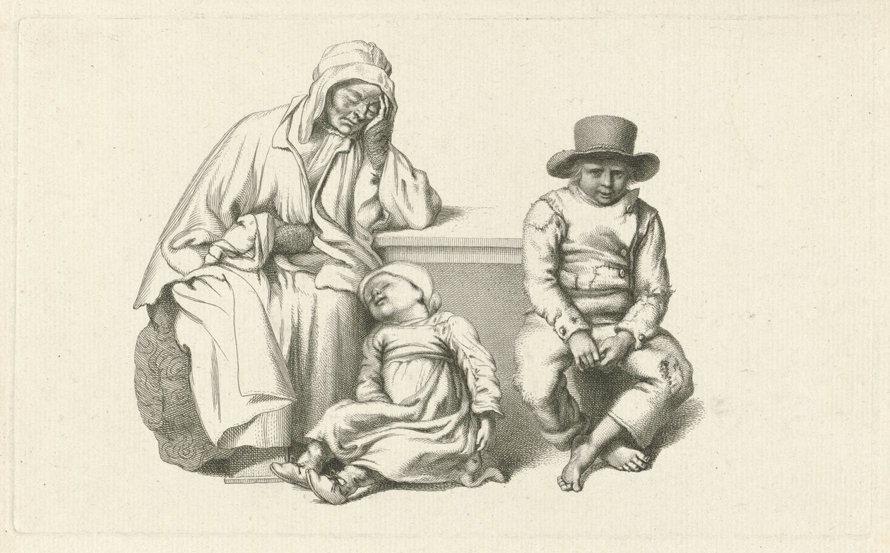 Vieille femme assise et deux enfants - Jacob Ernst Marcus
