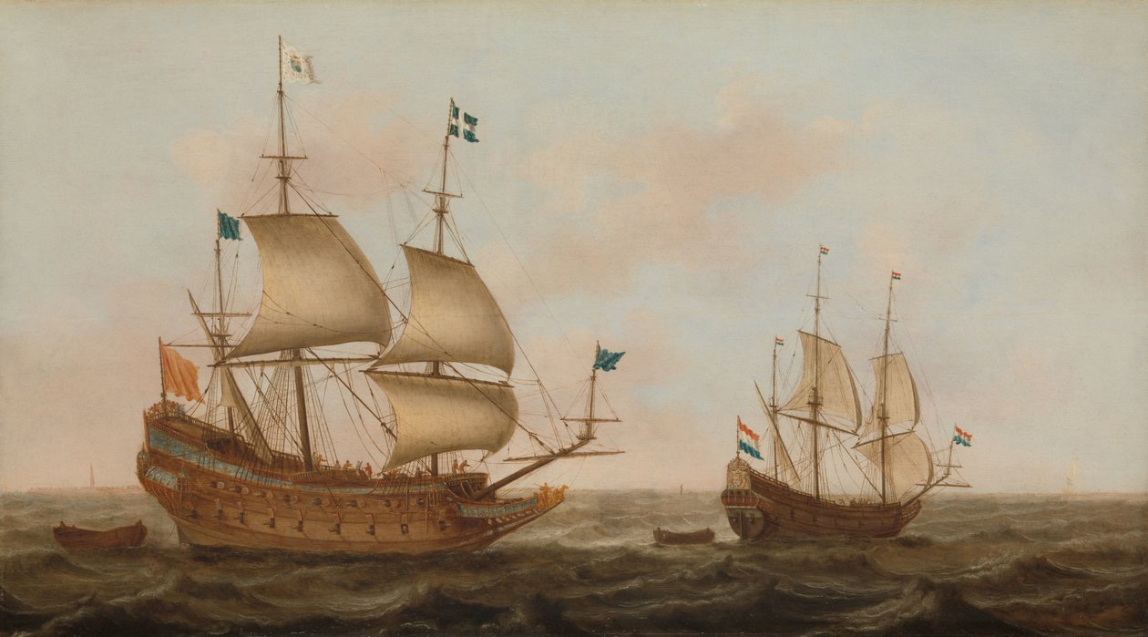 Un navire de guerre construit pour la France et un yacht néerlandais sous voile - Jacob Gerritz Loef
