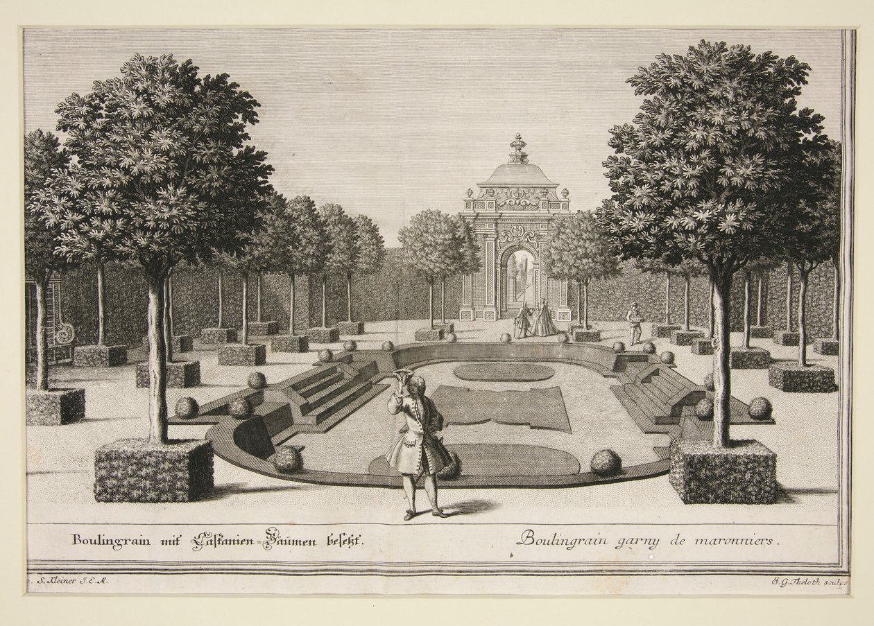 Scène de jardin: Boulingraine avec arbres italiens - Jacob Gottlieb Thelot
