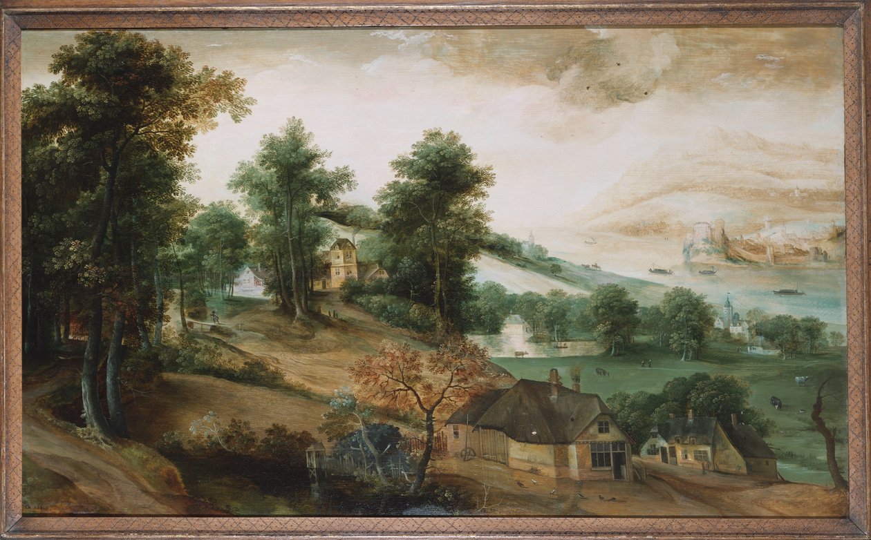 Un paysage étendu avec des cottages au premier plan, 1561 - Jacob Grimmer