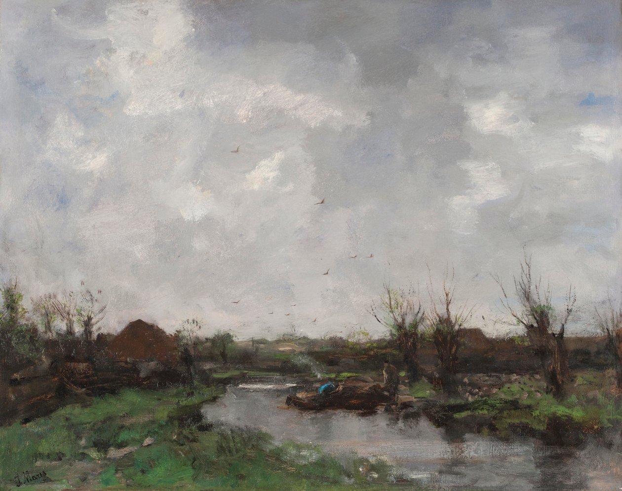 Paysage fluvial avec fermes, fin des années 1870 - Jacob Henricus or Hendricus Maris