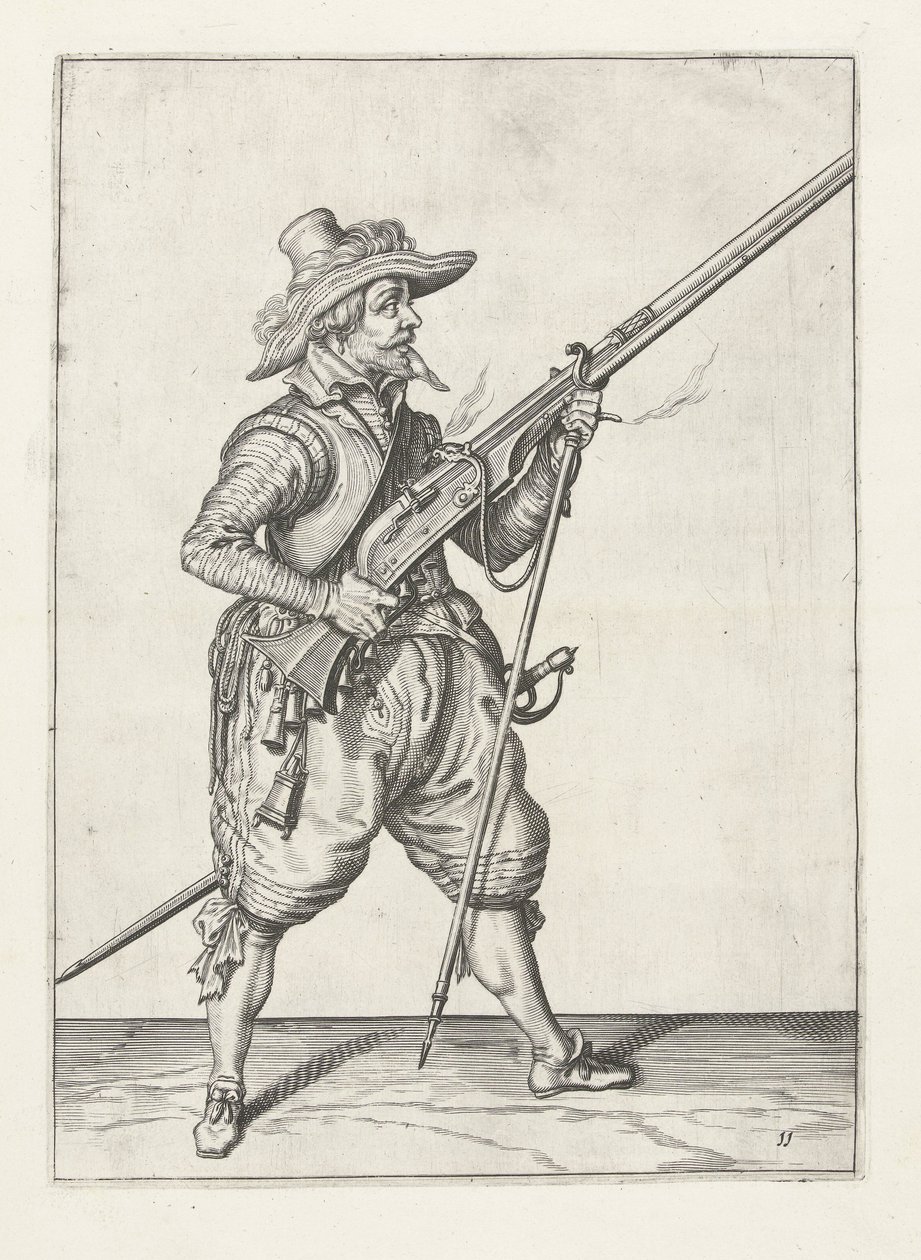 Mousquetaire plaçant son furket en dessous, c.1600 - Jacob II de Gheyn