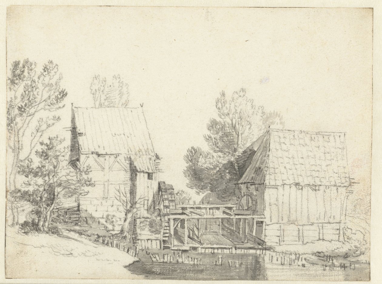 Vue de deux moulins à eau - Jacob Isaacksz van Ruisdael (school of)