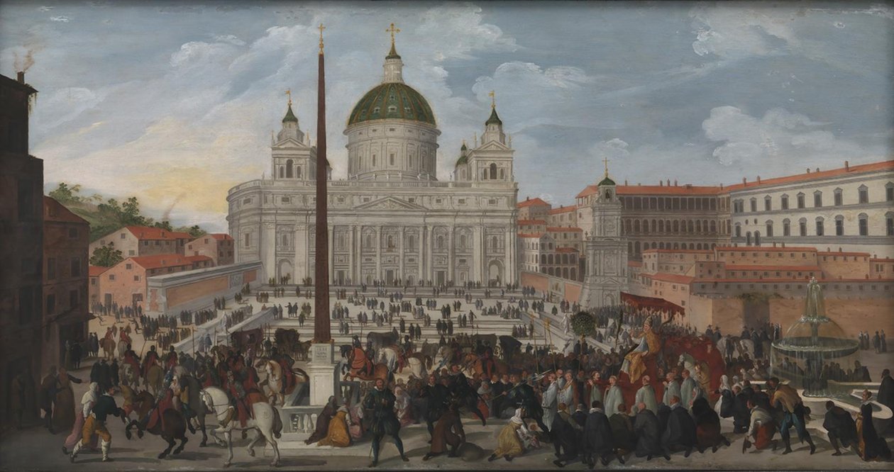 Une procession papale sur la Piazza San Pietro à Rome - Jacob Isaacsz. van Swanenburg