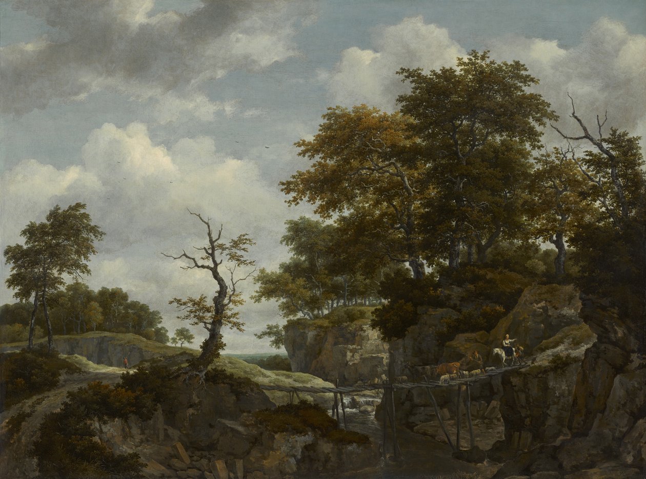 Paysage avec pont, bétail et personnages, c.1660 - Jacob van Ruisdael
