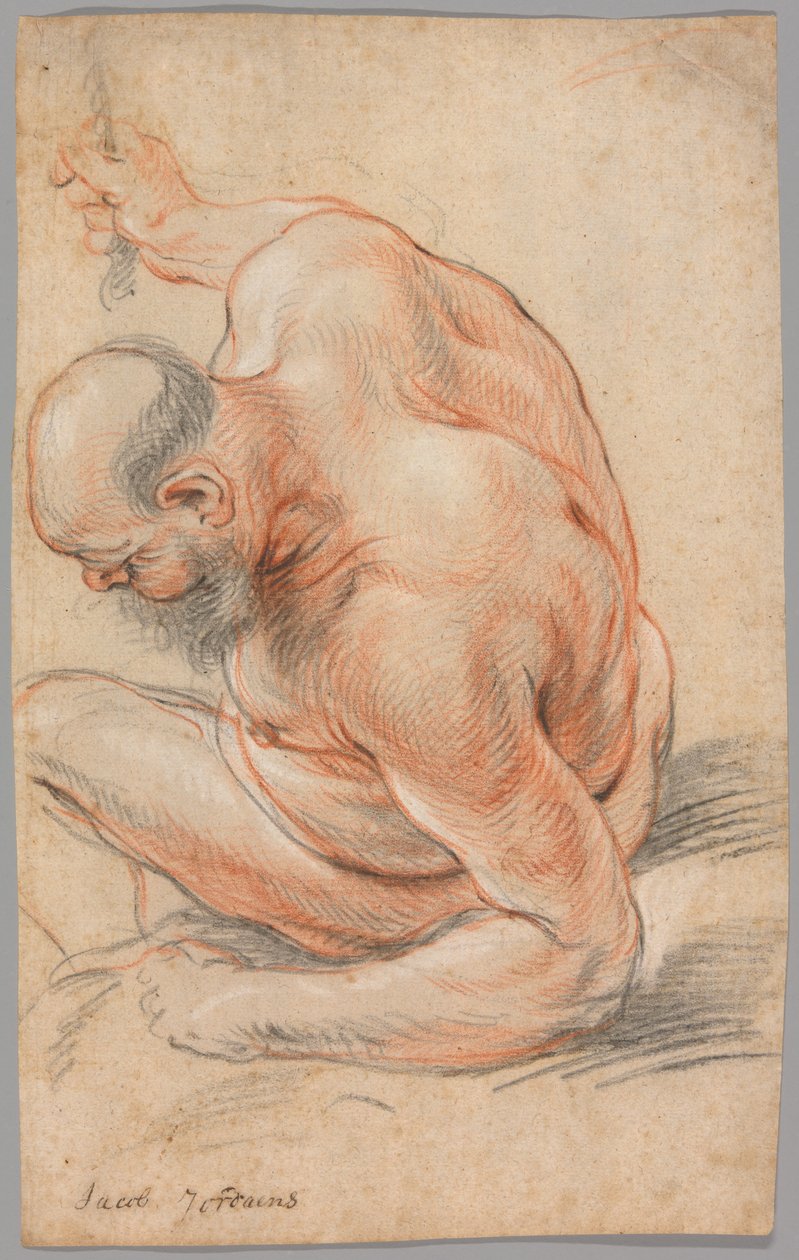 Vieil homme nu assis, appuyé sur son avant-bras, face à gauche - Jacob Jordaens