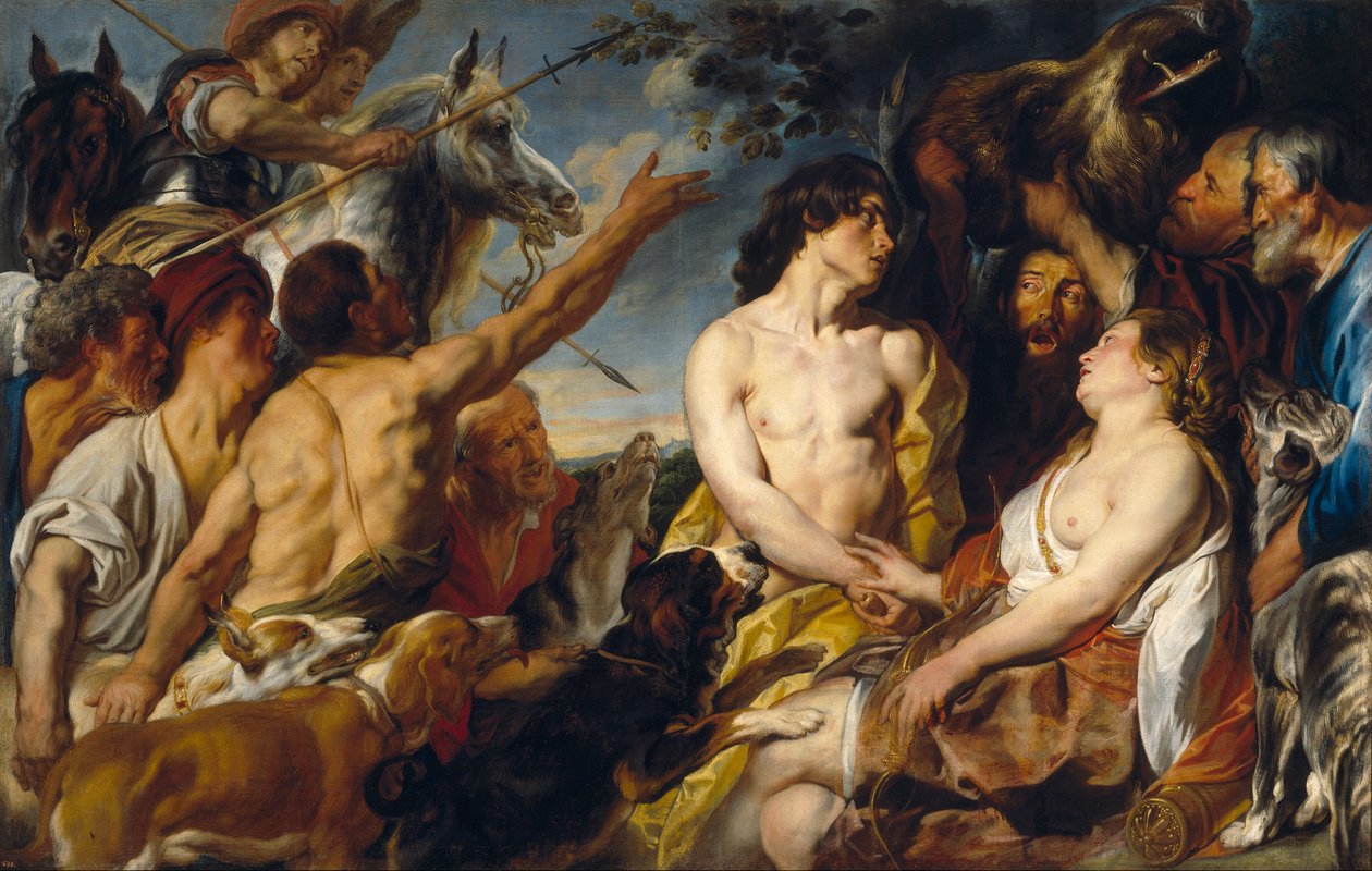 Plexippus et Toxeus volent à Atalante la tête du sanglier calédonien que lui avait donné Méléagre (Ovidius, Met. VIII, 260-444). - Jacob Jordaens