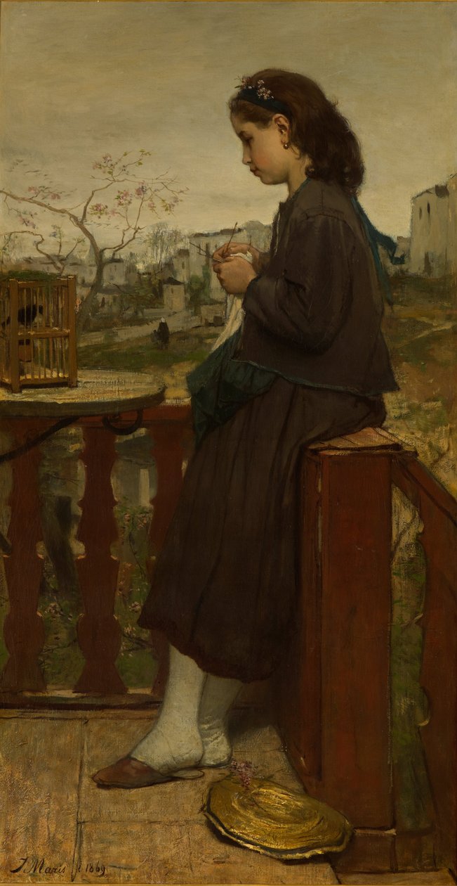 Fille tricotant sur un balcon, Montmartre - Jacob Maris