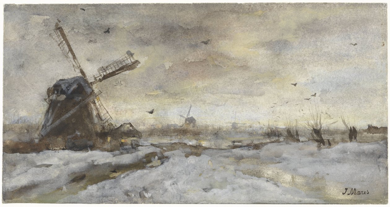 Paysage avec moulin sous la neige - Jacob Maris