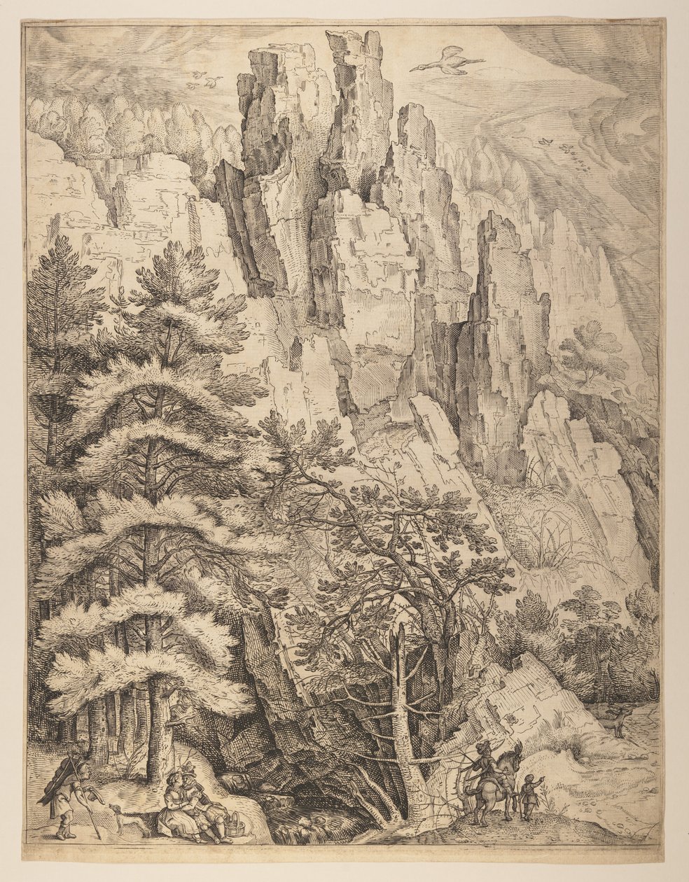 Paysage de Bohême avec couples et chasseurs (assiette gauche) - Jacob Matham