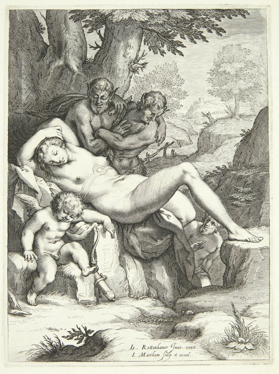 Vénus et Cupidon dormant et observés par des satyres - Jacob Matham