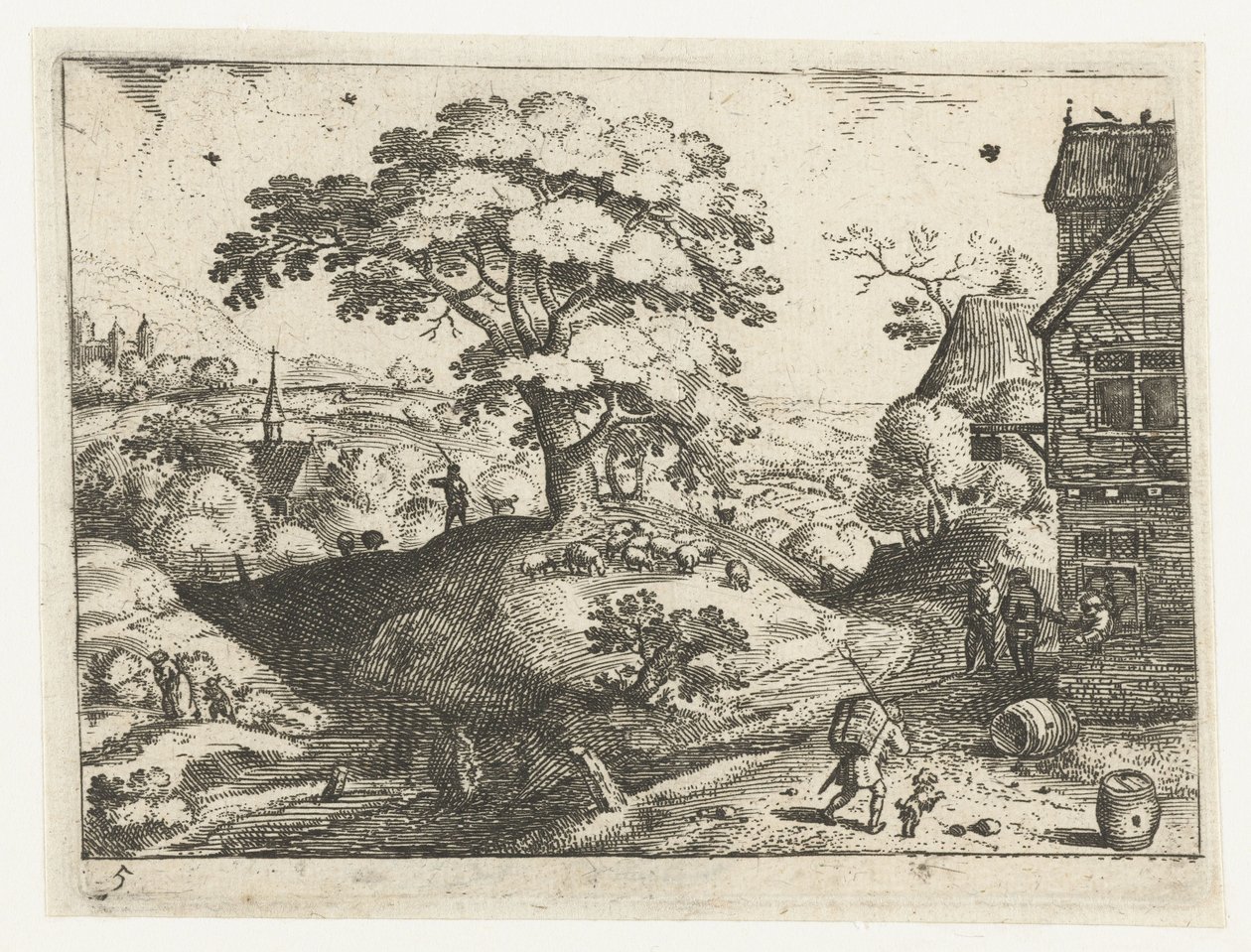 Paysage avec voyageur près d