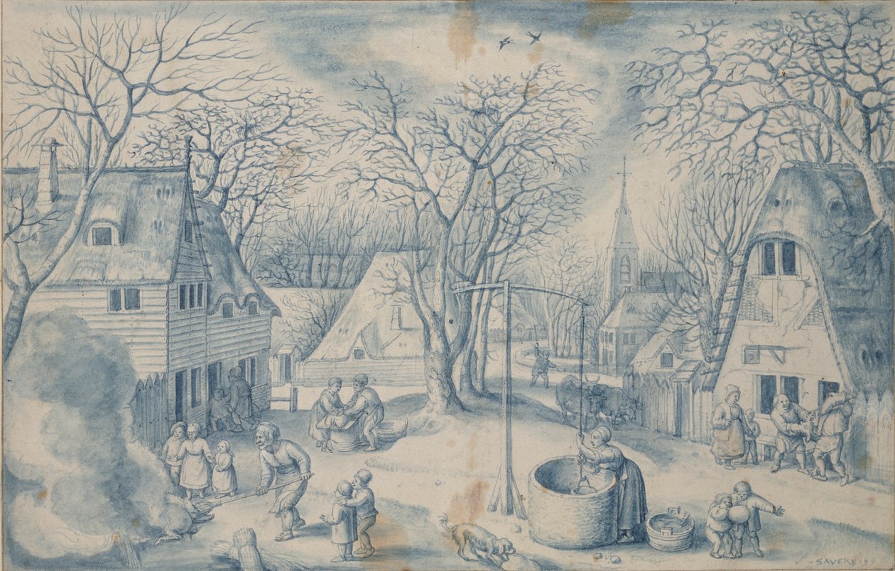 Scène de village : hiver, 16e siècle - Jacob Savery I
