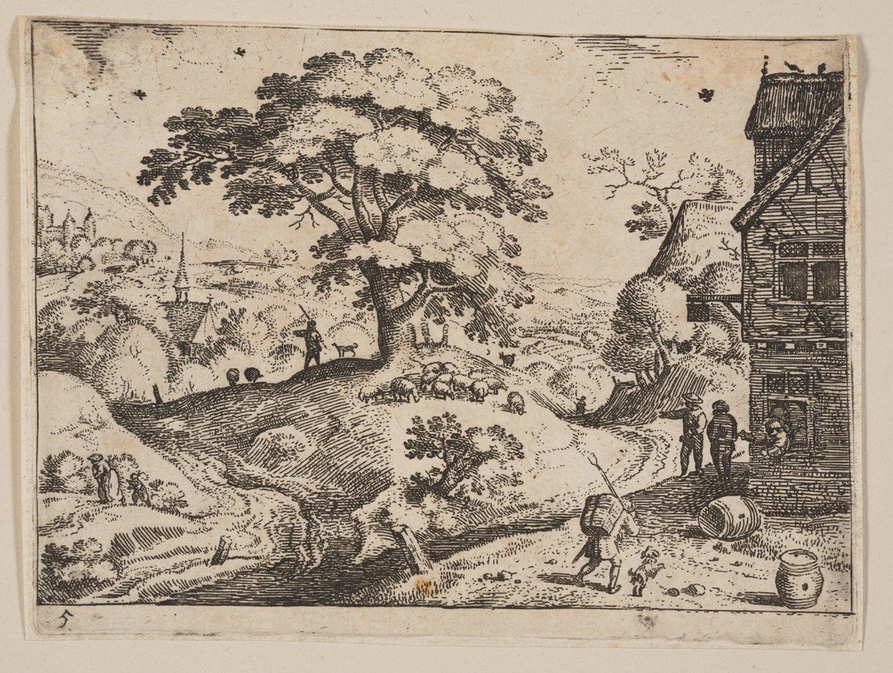 Auberge à droite de la route avant le village, à partir de Paysages - Jacob Savery I