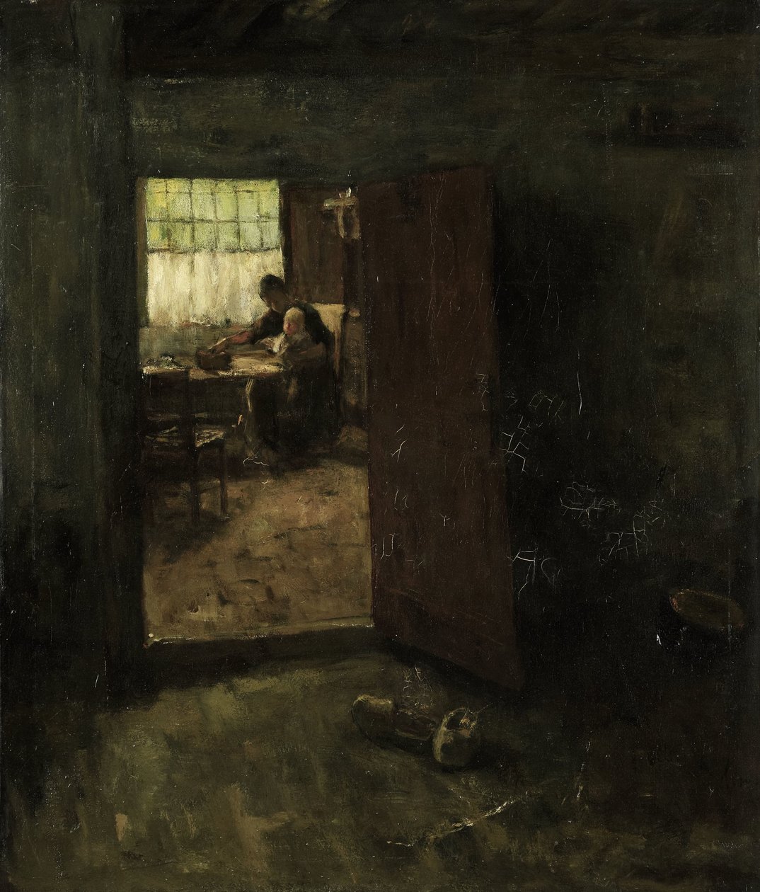 Intérieur domestique avec paysanne et enfant - Jacob Simon Hendrik Kever