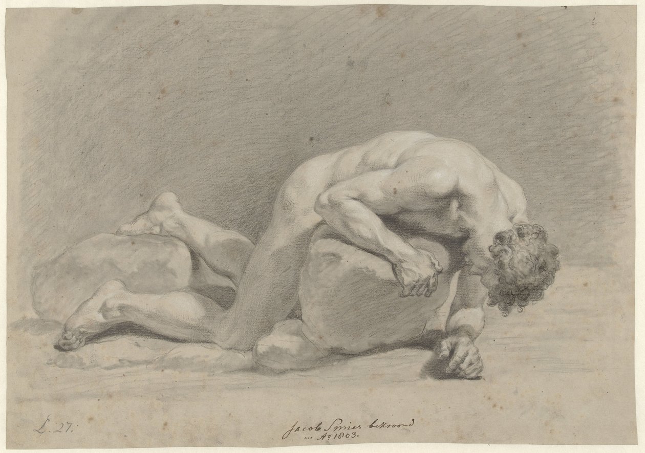 Nu masculin, couché sur le ventre sur un rocher - Jacob Smies