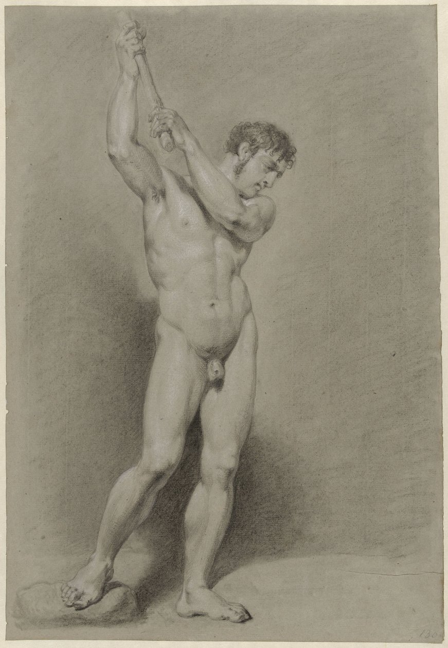 Homme nu debout avec un bâton au-dessus de la tête - Jacob Smies