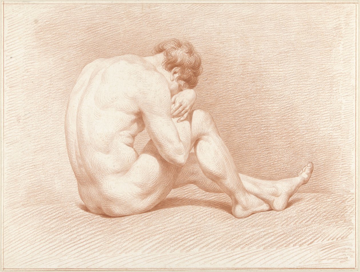 Homme nu assis, la tête sur le genou - Jacob Willemz. de Vos