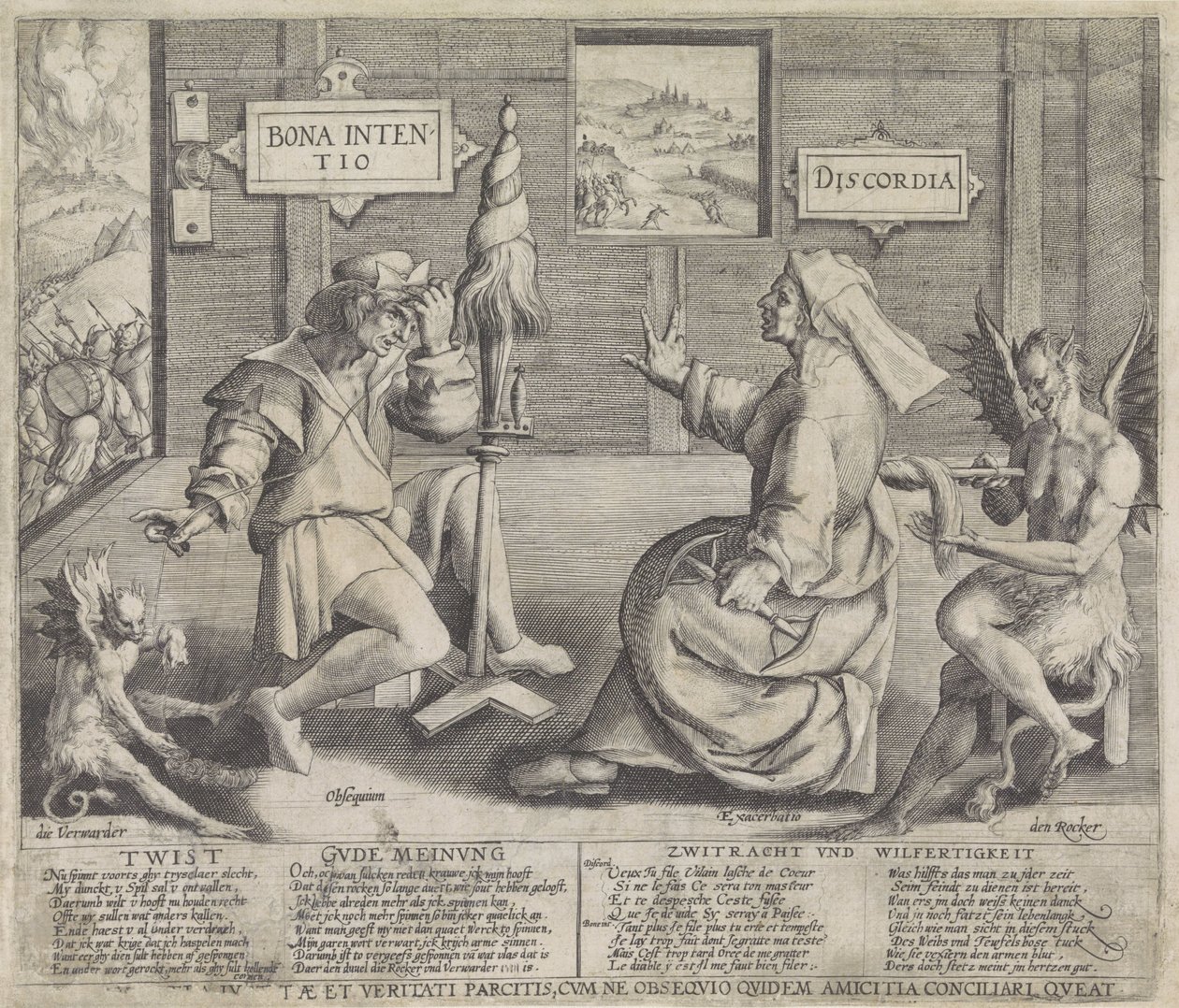 Allégorie avec personnifications de la Bonne Intention (Bona Intentio) et de la Discorde (Discordia) - Jacob de Gheyn (I) (circle of)