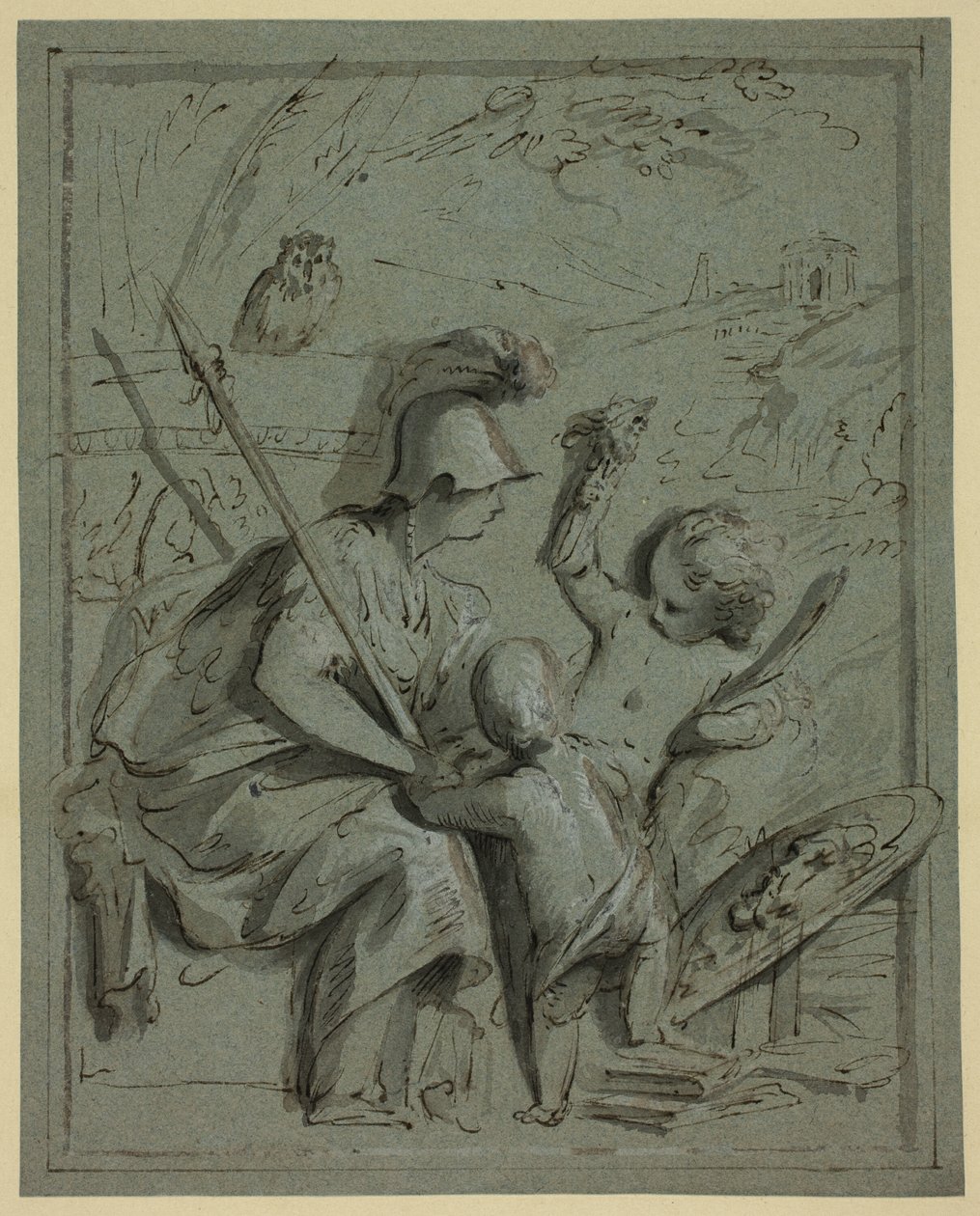 Minerva avec deux putti - Jacob de Wit