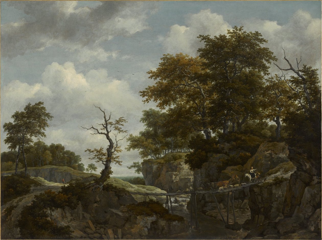 Paysage avec pont, bétail et figures - Jacob van Ruisdael