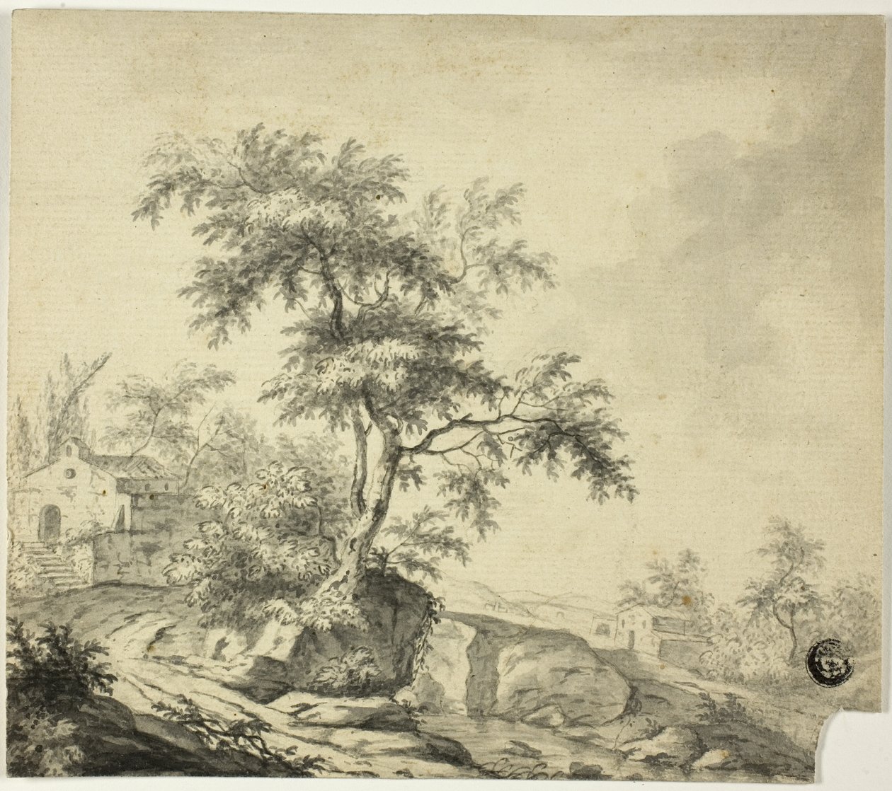 Paysage avec Arbre sur la Route vers les Bâtiments - Jacob van Ruisdael