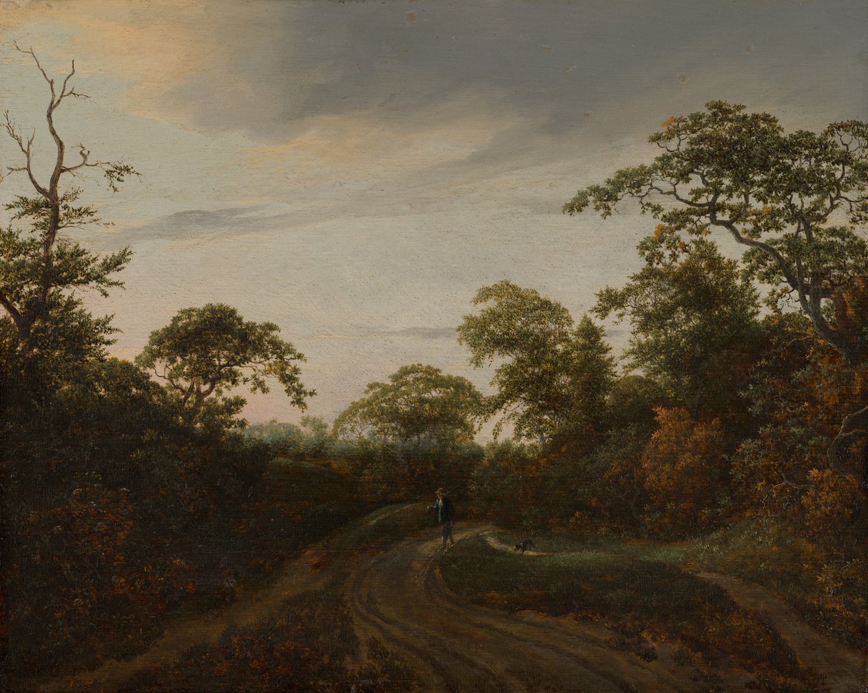 Route à travers un paysage boisé au crépuscule - Jacob van Ruisdael