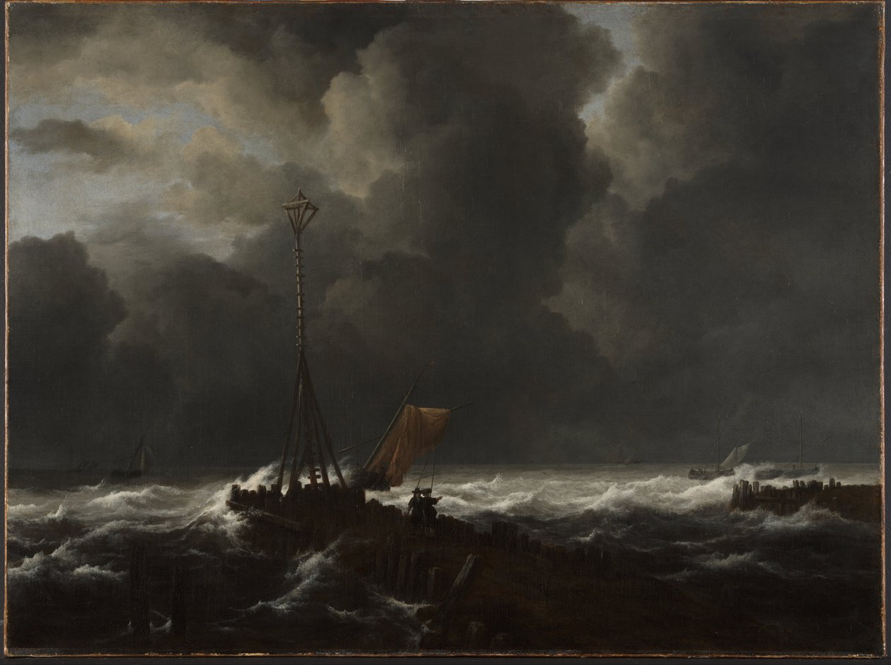 Mer agitée à une jetée - Jacob van Ruisdael