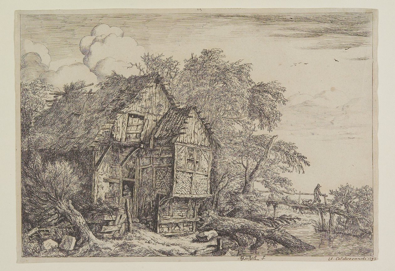 Le cottage et la passerelle - Jacob van Ruisdael