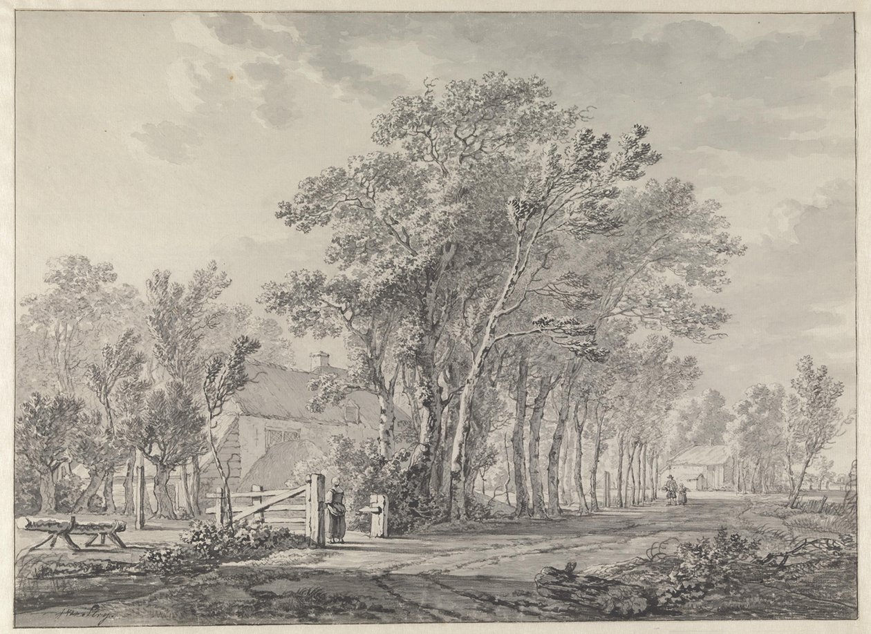 Une allée bordée de hauts arbres - Jacob van Strij