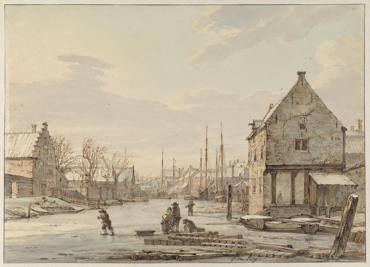 Vue près des remparts de Dordrecht en hiver - Jacob van Strij