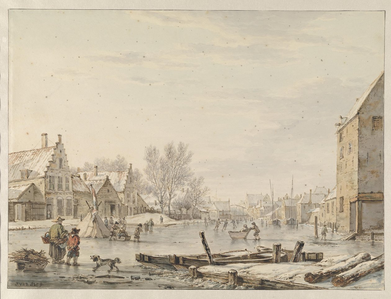 Vue des remparts de Dordrecht en hiver - Jacob van Strij